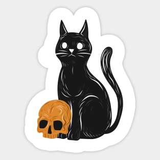 Spooky cat with skull Halloween Sticker